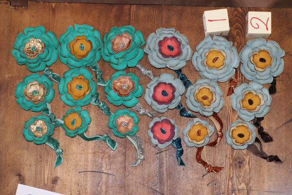 Turquoise & Light Blue Leather Flower Hair Ties